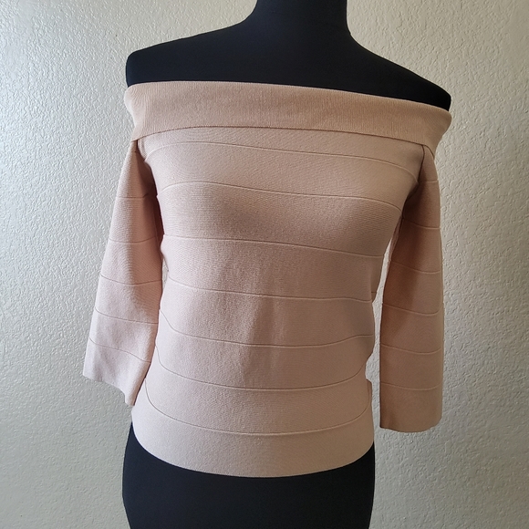 Jenn. Ribbed Off Shoulder Pullover Sweater Top Size S Cream - Picture 6 of 12